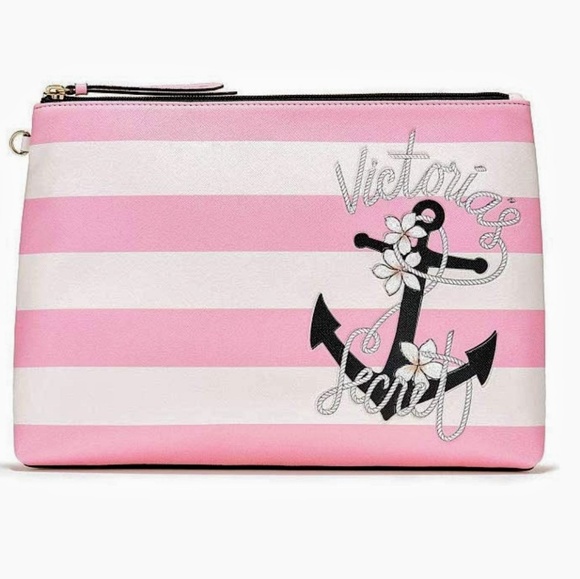 Victoria's Secret Other - VS White&Pink Stripe Emblem Cosmetic/Makeup Bag